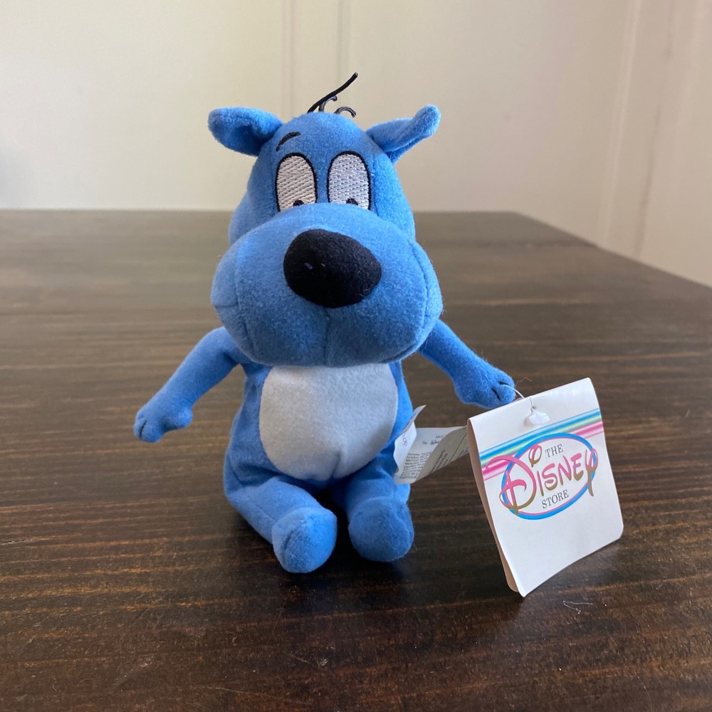 Disney Store Doug Porkchop Blue Dog Bean Bag Plush Vintage 90s NWT 8.5 Inch